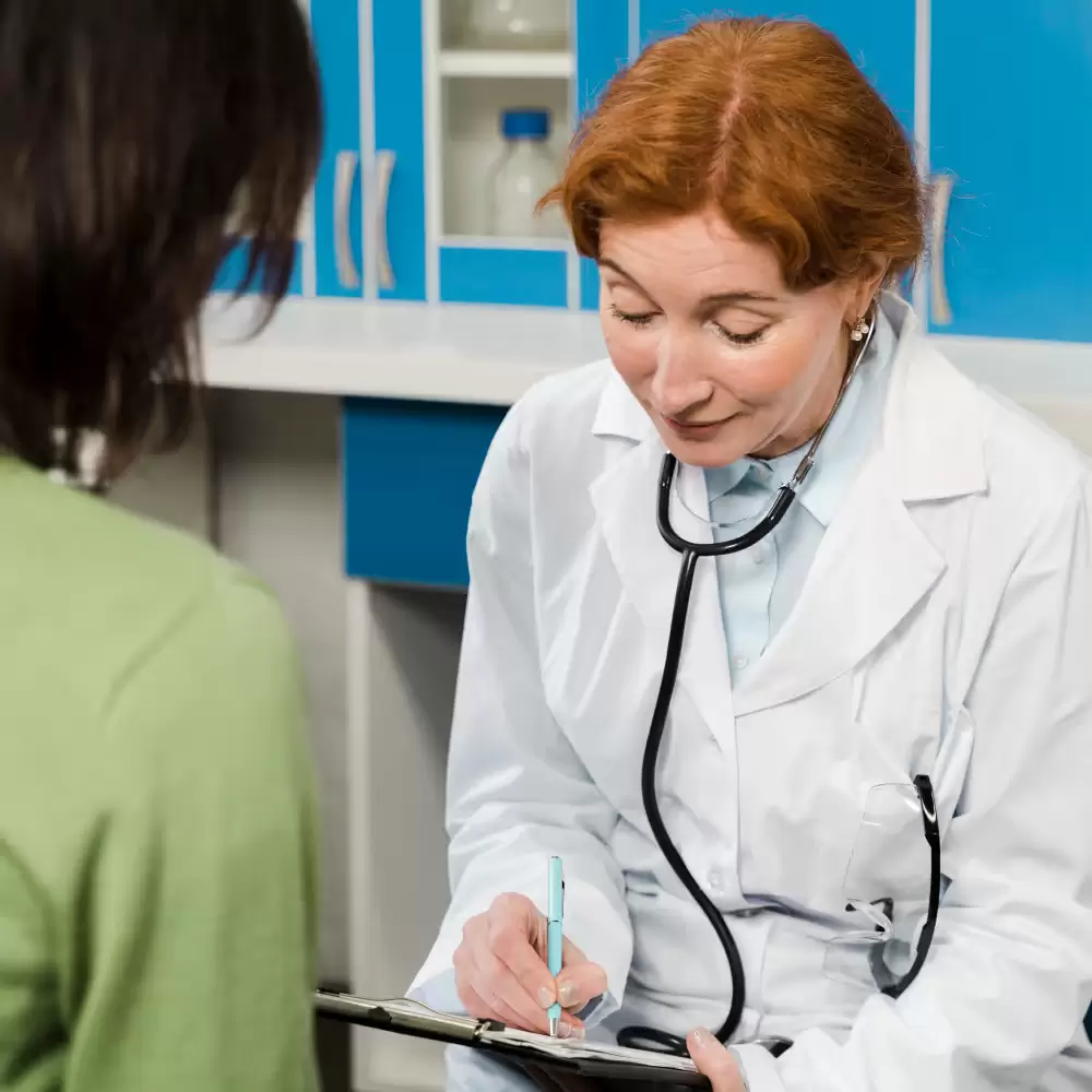 Occupational health specialist conducting a medical
